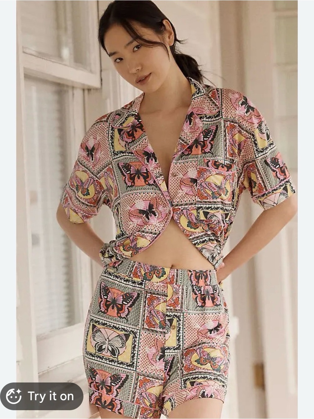 Anthropologie THE LYREBIRD MODALUXE SHORT-SLEEVE PAJAMA SHIRT & SHORT SET